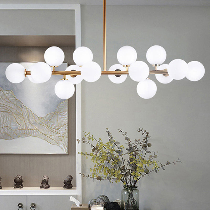 Modern Gold Island Pendant Lighting With 16 Lights - Spherical Glass Ceiling Light For Living Room