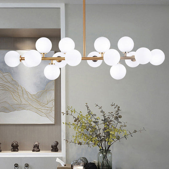 Modern Gold Island Pendant Lighting With 16 Lights - Spherical Glass Ceiling Light For Living Room