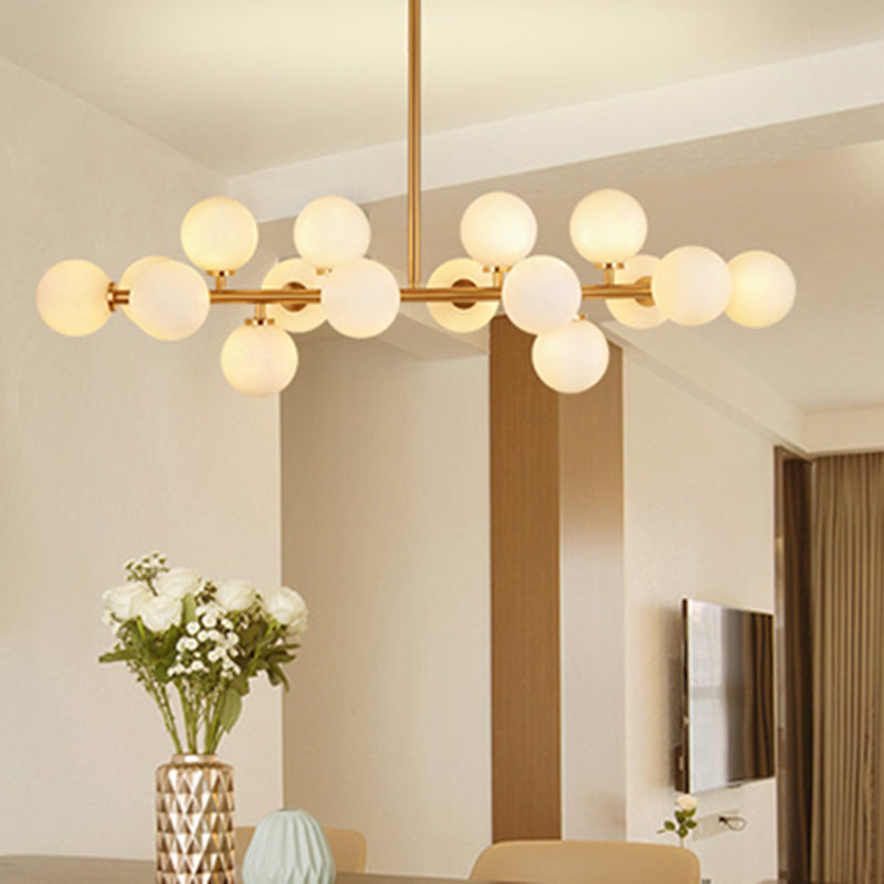 Modern Gold Island Pendant Lighting With 16 Lights - Spherical Glass Ceiling Light For Living Room