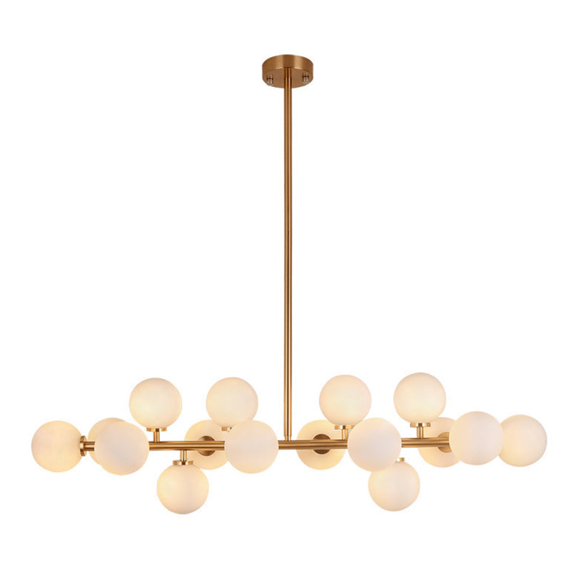 Modern Gold Island Pendant Lighting With 16 Lights - Spherical Glass Ceiling Light For Living Room