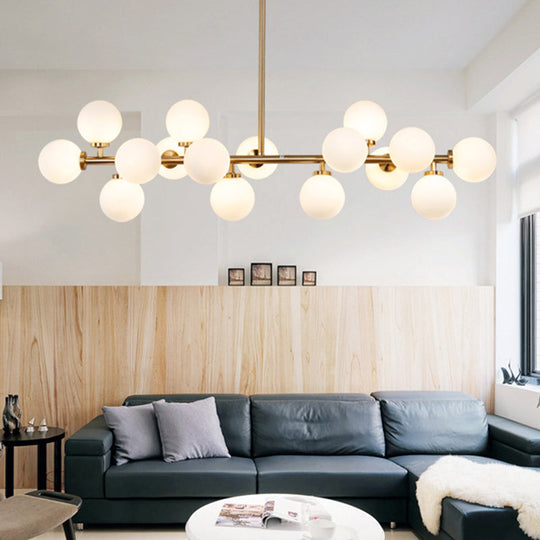 Modern Gold Island Pendant Lighting With 16 Lights - Spherical Glass Ceiling Light For Living Room