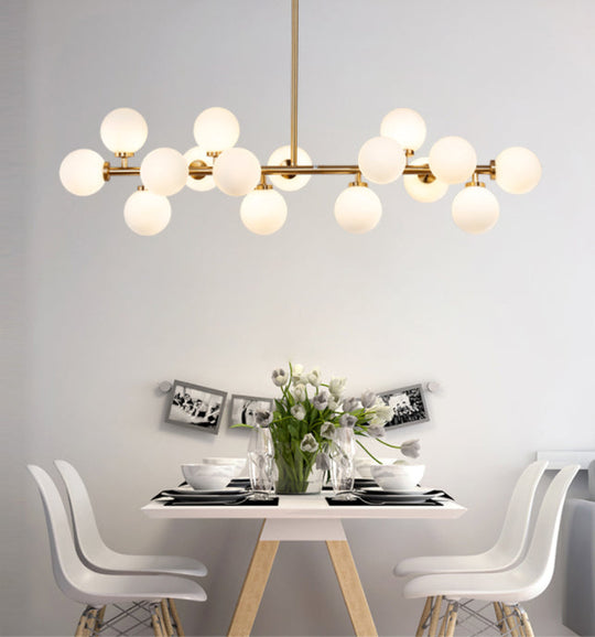 Modern Gold Island Pendant Lighting With 16 Lights - Spherical Glass Ceiling Light For Living Room