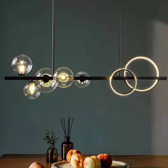 Modern Black Metal Island Pendant Lighting With Clear Glass For Dining Table