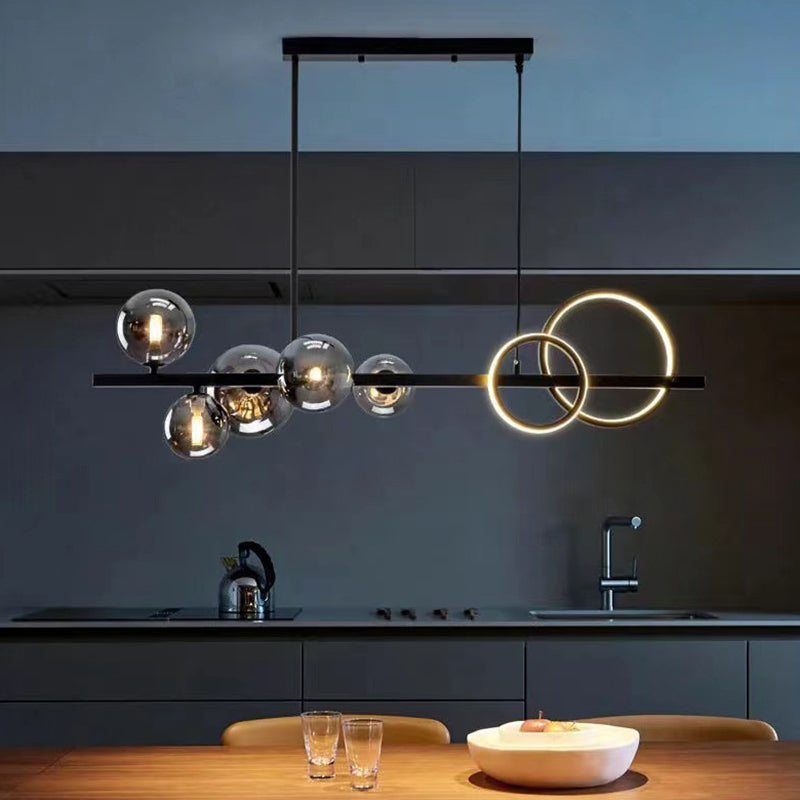 Modern Black Metal Island Pendant Lighting With Clear Glass For Dining Table