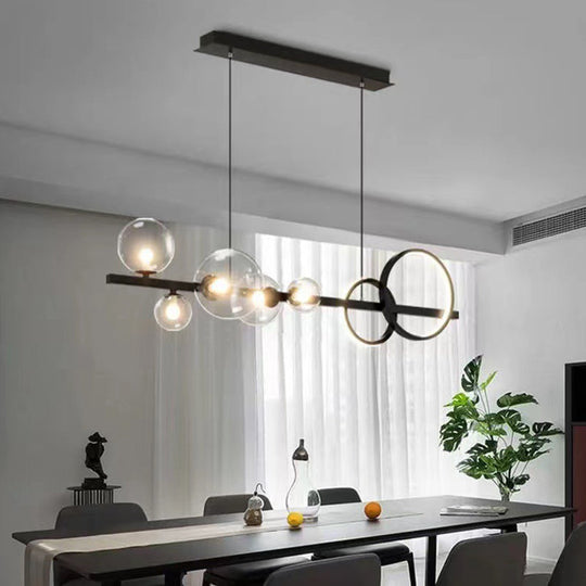 Modern Black Metal Island Pendant Lighting With Clear Glass For Dining Table