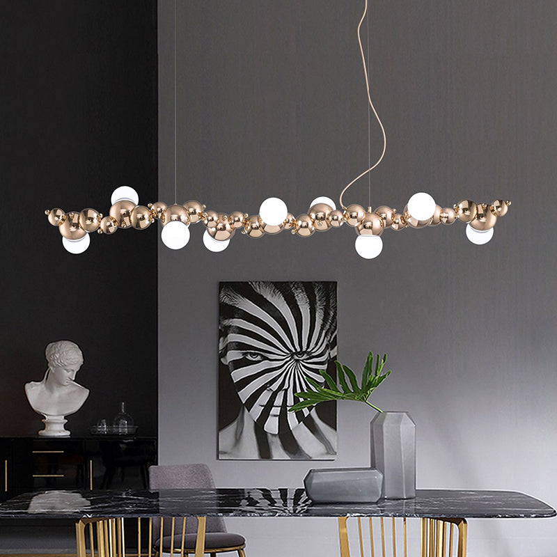 Modern Gold Metal Pendant Lighting With Glass Spherical Shade - Ideal For Dining Table Or Island