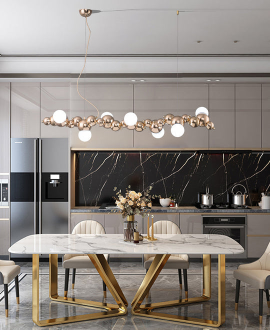 Modern Gold Metal Pendant Lighting With Glass Spherical Shade - Ideal For Dining Table Or Island