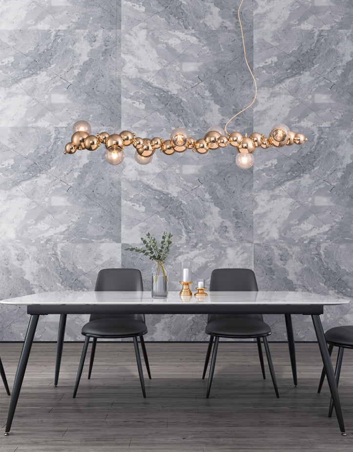 Modern Gold Metal Pendant Lighting With Glass Spherical Shade - Ideal For Dining Table Or Island