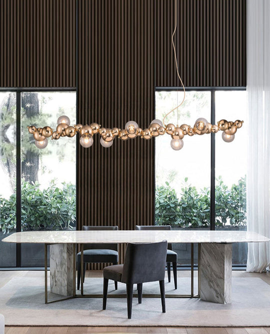 Modern Gold Metal Pendant Lighting With Glass Spherical Shade - Ideal For Dining Table Or Island