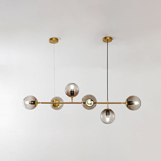Modern Gold Island Pendant Light With 6 Lights - Spherical Glass Ceiling Fixture For Dining Table