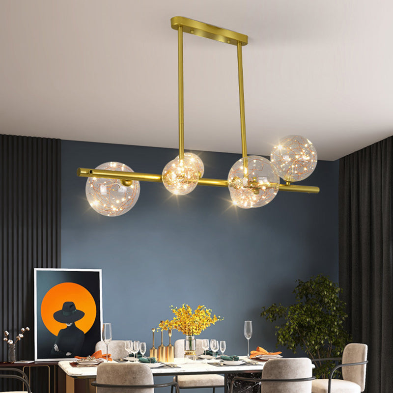 Gold Mid-Century Pendant Light - Stylish Spherical Clear Glass Ceiling Fixture For Dining Table 6 /