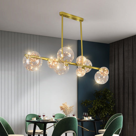 Gold Mid-Century Pendant Light - Stylish Spherical Clear Glass Ceiling Fixture For Dining Table 10 /