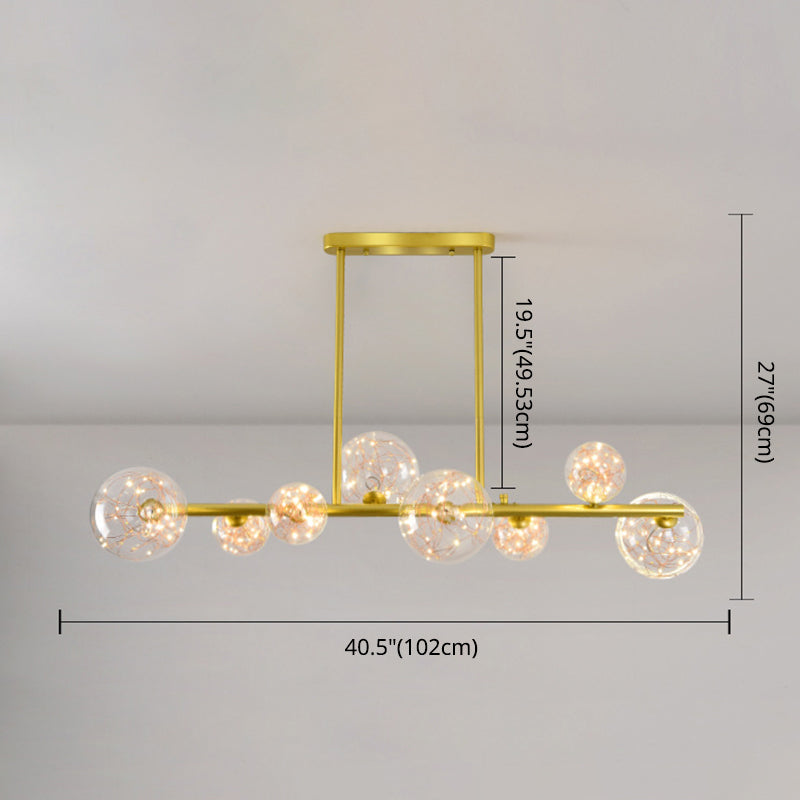 Gold Mid-Century Pendant Light - Stylish Spherical Clear Glass Ceiling Fixture For Dining Table