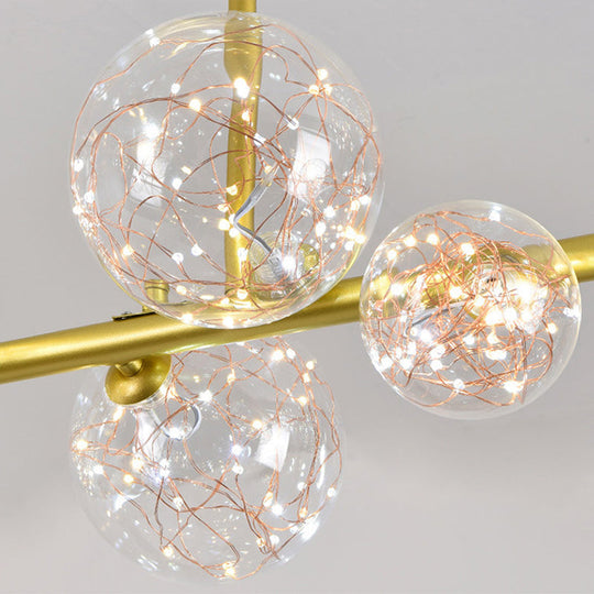 Gold Mid-Century Pendant Light - Stylish Spherical Clear Glass Ceiling Fixture For Dining Table