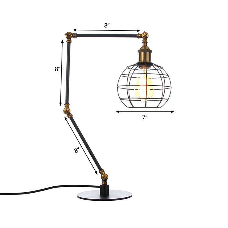 Wire Guard Coffee Shop Table Lamp - Metal 1 Head Light With Global Shade Black/Brass Finish