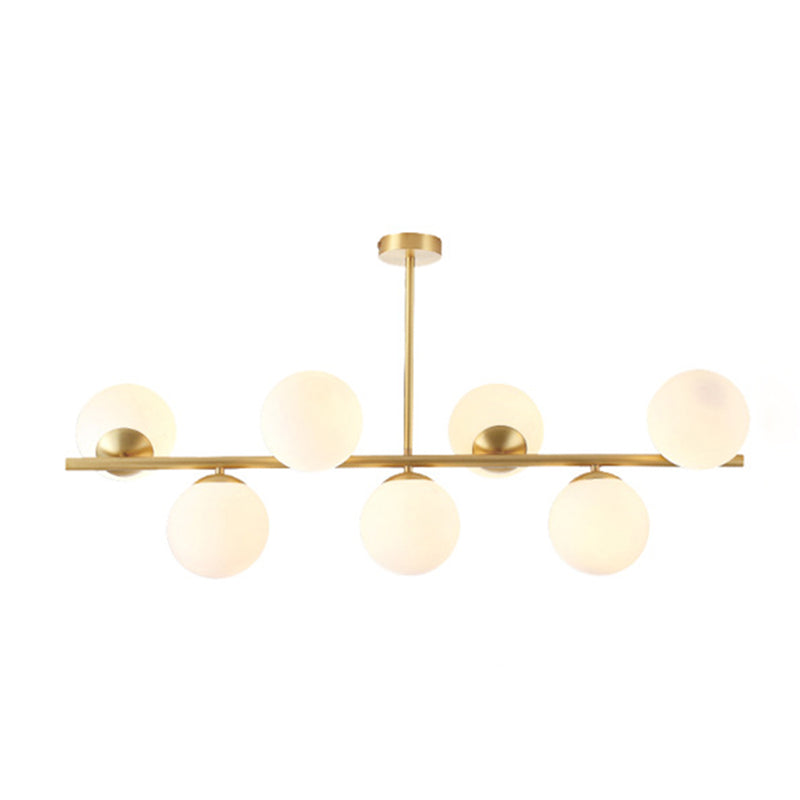 Mid-Century Gold Glass Pendant Lighting - 7 Light Spherical Island Ceiling For Dining Table
