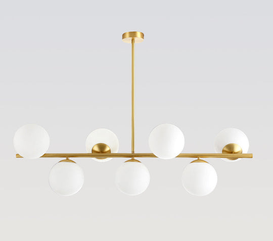 Mid-Century Gold Glass Pendant Lighting - 7 Light Spherical Island Ceiling For Dining Table