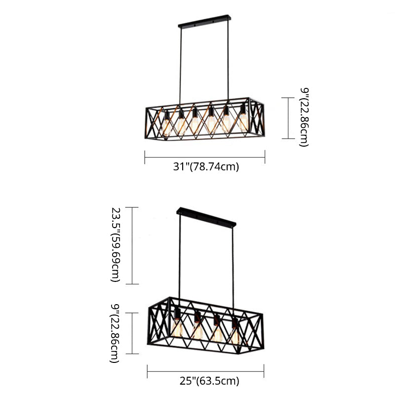 Industrial Black Cross-Framed Pendant Light For Dining Table