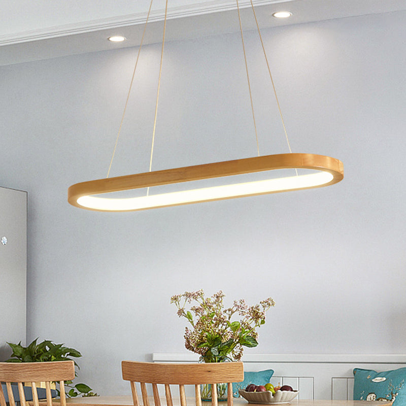 Minimalist Wood Island Pendant Led Ceiling Light - Modern Elliptic Design For Living Room