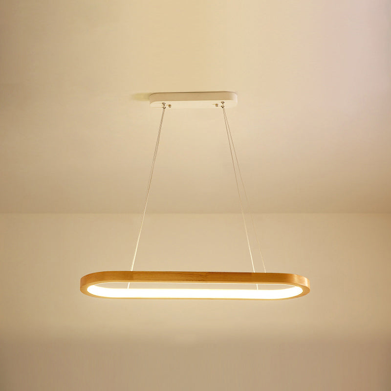 Minimalist Wood Island Pendant Led Ceiling Light - Modern Elliptic Design For Living Room / 23.5
