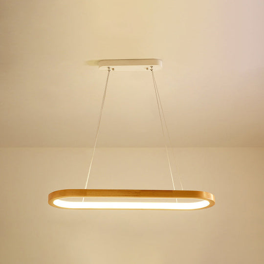 Minimalist Wood Island Pendant Led Ceiling Light - Modern Elliptic Design For Living Room / 27.5