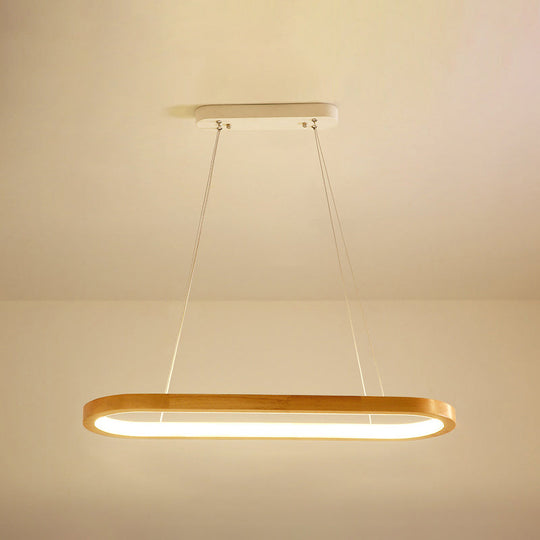 Minimalist Wood Island Pendant Led Ceiling Light - Modern Elliptic Design For Living Room / 35.5