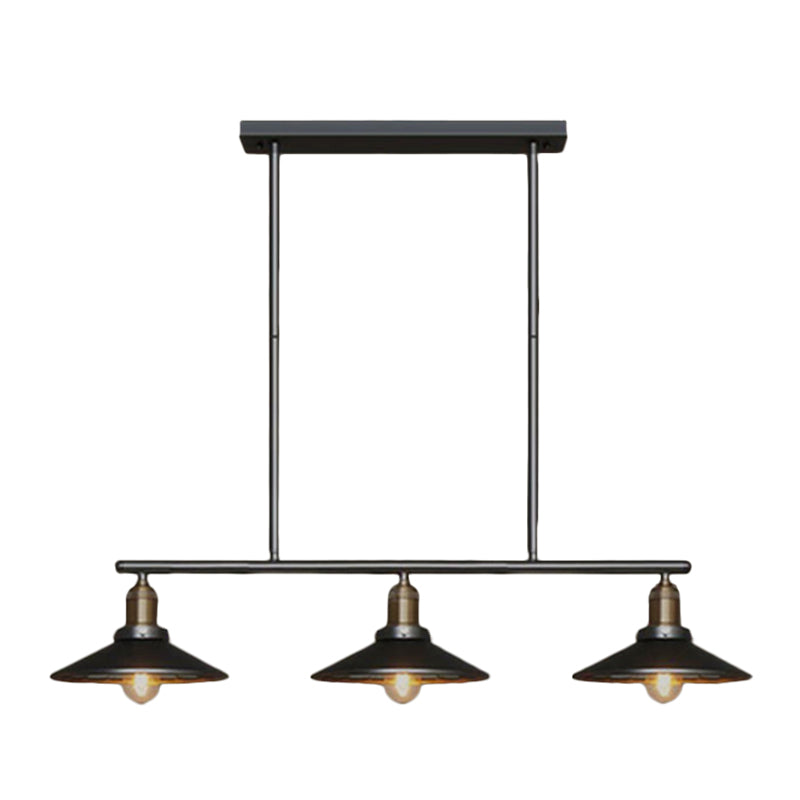 Industrial Black 3-Light Metal Island Pendant With Cone Shade - Perfect For Restaurant Lighting