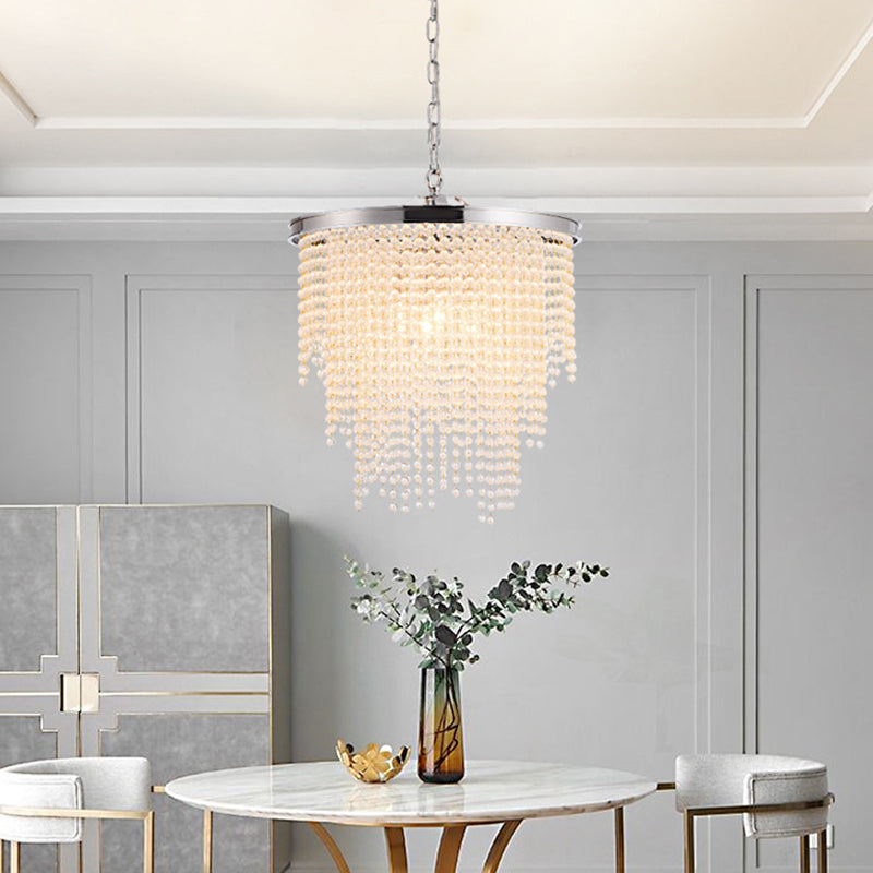 Modern Luxurious Crystal Round Pendant Lamp - 4-Light Cascading Design Ideal For Small Living Rooms