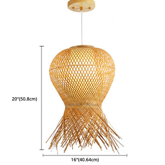 Chinese Style Bamboo Pendant Light For Dining Table - Hand-Woven Beige With 1 Bulb