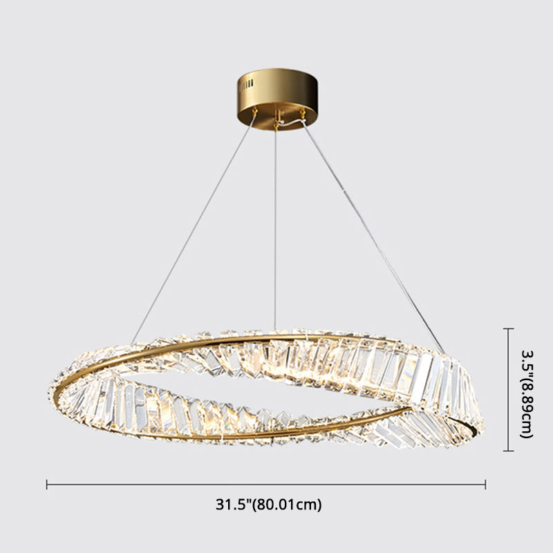 Modern Minimalist Led Pendant Lamp With Prismatic Crystal - Circular Carousel Design For Living Room