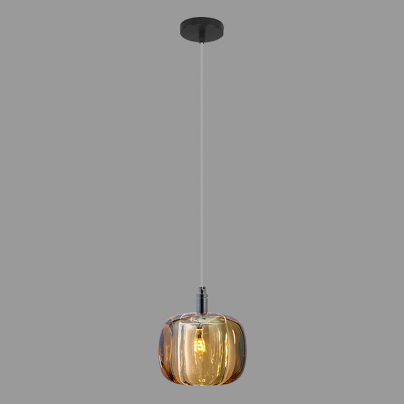 Crystal Melon Dining Room Pendant Light: Postmodern Minimalist Hanging Lamp Kit Cognac / 4.5