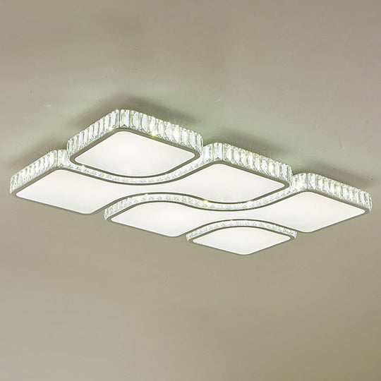 Modern White Quadrangle Led Acrylic Flush Mount Light With Crystal Inlay / 35.5