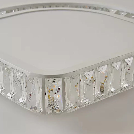 Modern White Quadrangle Led Acrylic Flush Mount Light With Crystal Inlay