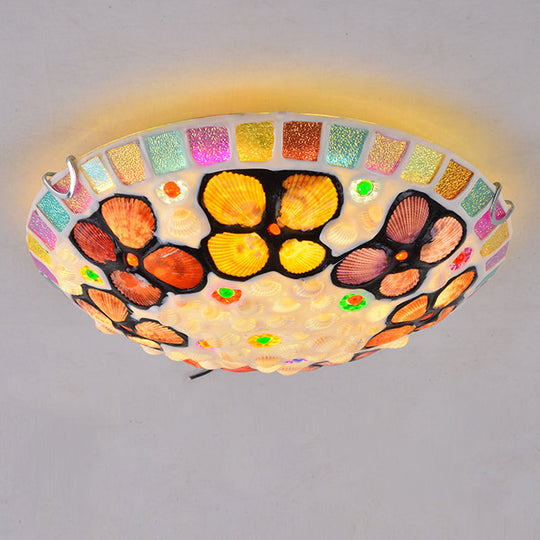Tiffany-Inspired Stained Glass Flush Mount Lamp: Multicolored Dome Shaped Ceiling Light For