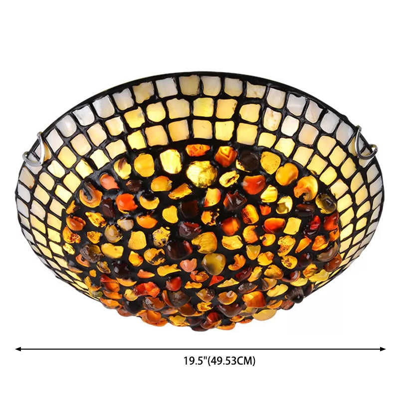 Agate Amber Ceiling Light: Mediterranean Flush Mount With Shell Decor