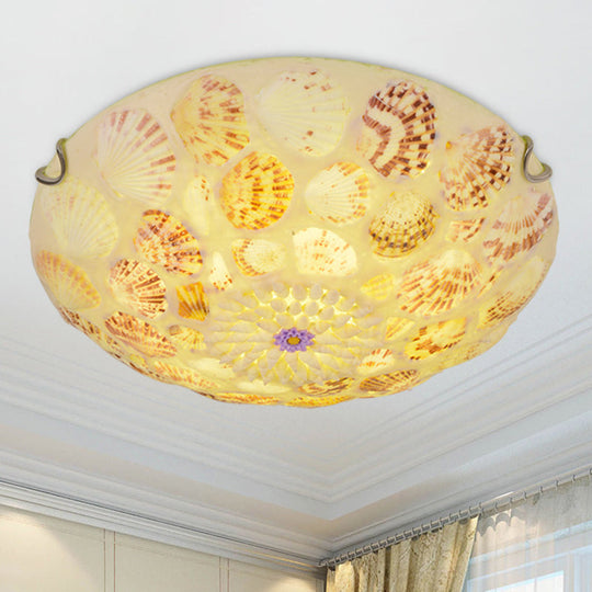 Mediterranean Beige Shell Ceiling Light - Natural Flush Mount Fixture For Bedroom