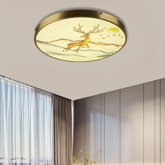 Artistic Hand-Painted Glass Flush Light: Minimalist Led Ceiling Lighting For Bedroom