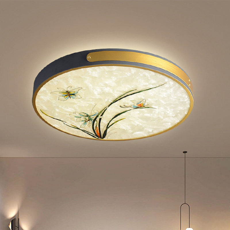 Artistic Hand-Painted Glass Flush Light: Minimalist Led Ceiling Lighting For Bedroom