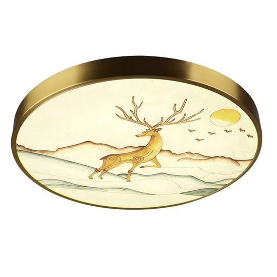 Artistic Hand-Painted Glass Flush Light: Minimalist Led Ceiling Lighting For Bedroom Brass / Elk