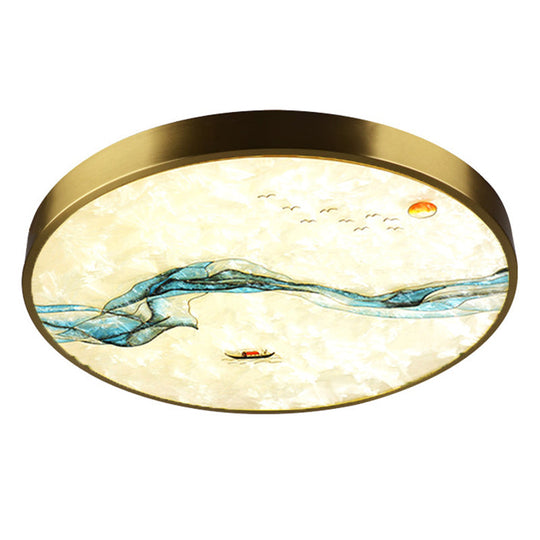 Artistic Hand-Painted Glass Flush Light: Minimalist Led Ceiling Lighting For Bedroom Brass /