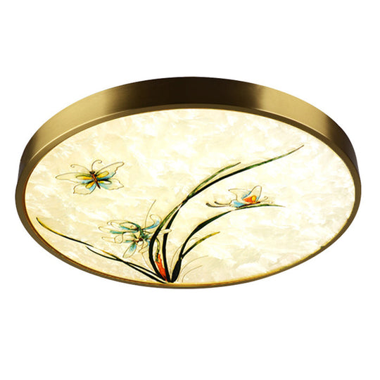 Artistic Hand-Painted Glass Flush Light: Minimalist Led Ceiling Lighting For Bedroom Brass /