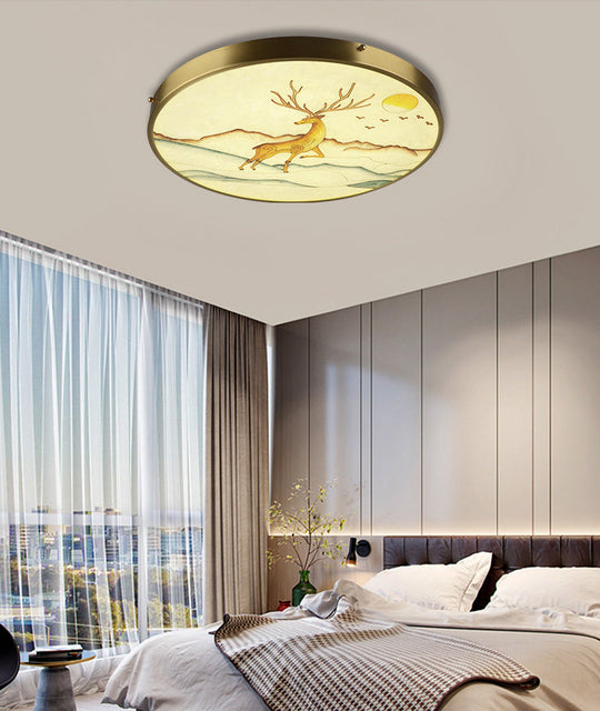 Artistic Hand-Painted Glass Flush Light: Minimalist Led Ceiling Lighting For Bedroom
