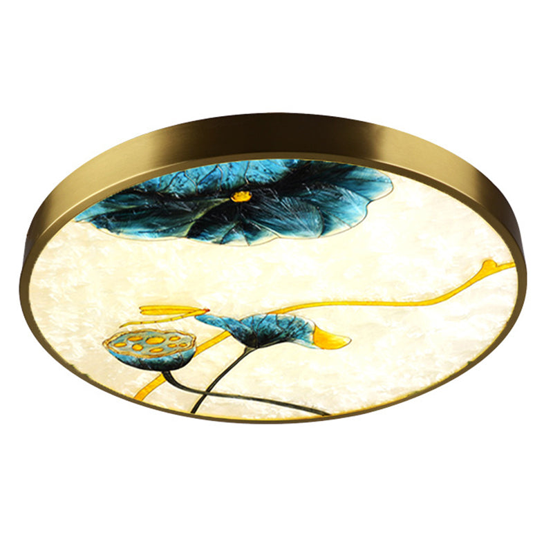 Artistic Hand-Painted Glass Flush Light: Minimalist Led Ceiling Lighting For Bedroom Brass / Lotus