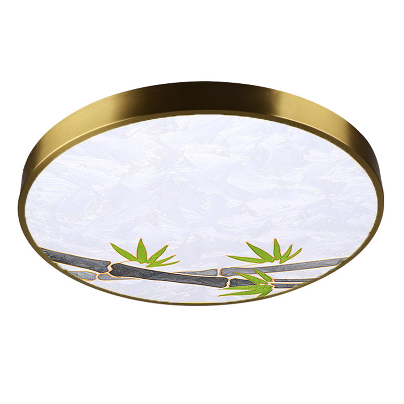 Artistic Hand-Painted Glass Flush Light: Minimalist Led Ceiling Lighting For Bedroom Brass / Bamboo