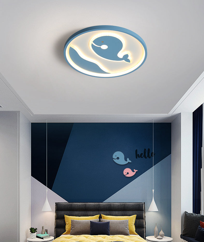 Nordic Whale Flush Mount Spotlight For Kids Bedroom - Metal Light Fixture