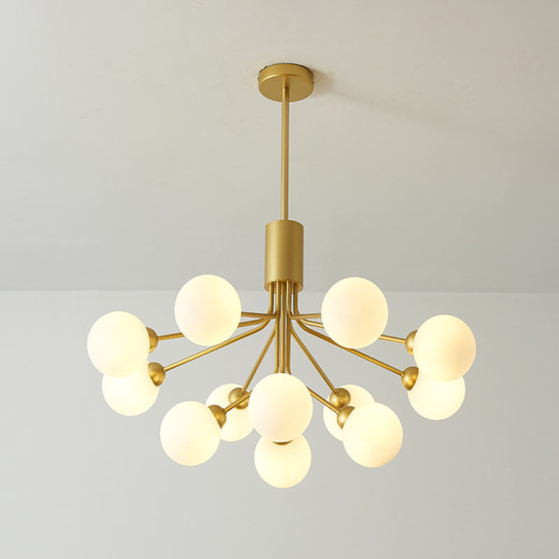 Post-Modern Starburst Chandelier With Opal Glass Shade In Gold - Perfect For Living Room