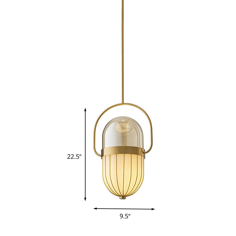 Postmodern Clear & White Glass Pill Capsule Pendant Lamp - 1 Head Dining Room Ceiling Light in Gold