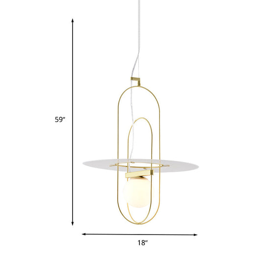Contemporary Brass Oval Frame Pendant Light With Glass Shade - Metal Suspension Fixture 1 Head