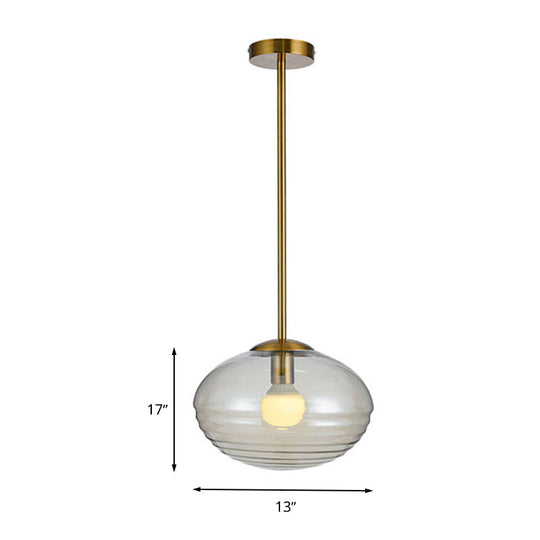 Gold Postmodern 1-Head Oval Hanging Ceiling Light With Clear Prism Glass