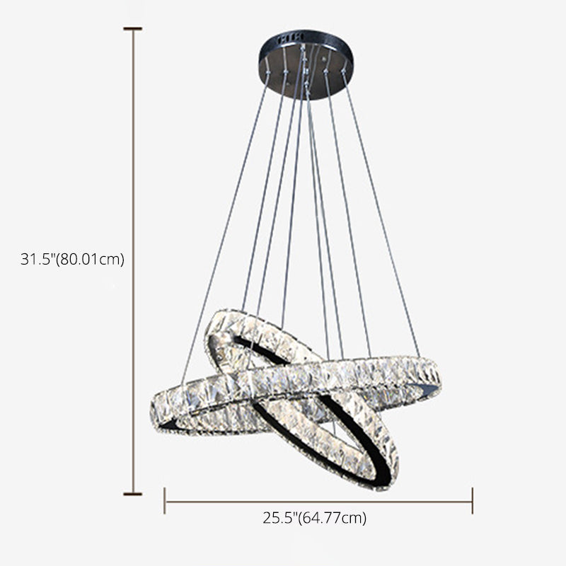 Modern Led Crystal Pendant Lamp: 2-Tier Circular Carousel Design Minimalistic Prismatic Ideal For